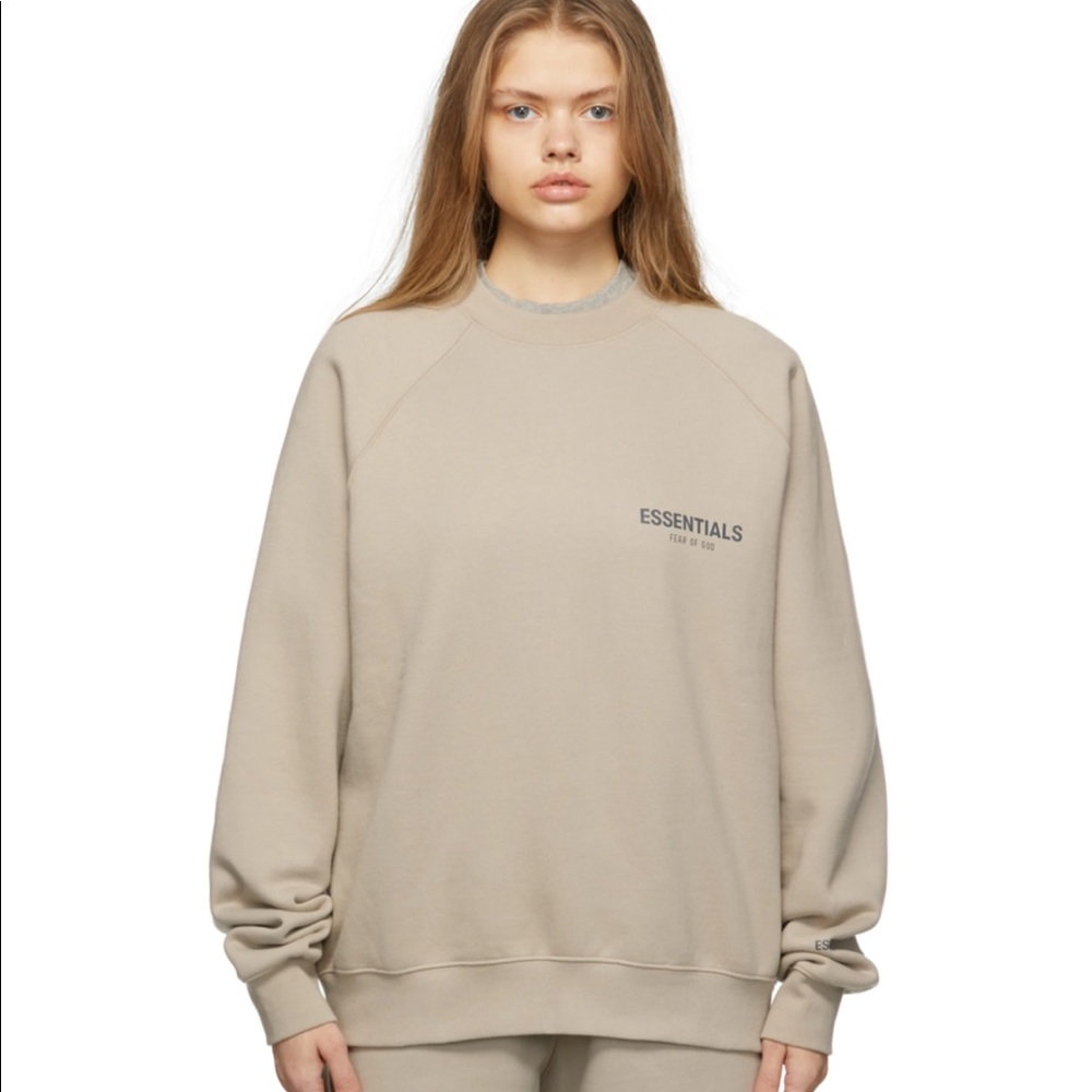 Pac Sun Essentials Fear Of God Women's Tan Crew Neck Sweatshirt size S